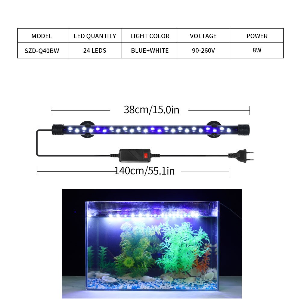 Zeven Masterrgb Aquarium Licht 18-57Cm Afstandsbediening Duiken Lamp Kleurrijke Lamp 90-260V Lamp Voor planten Aquarium Amfibische Gebruik: SZ-Q40BW