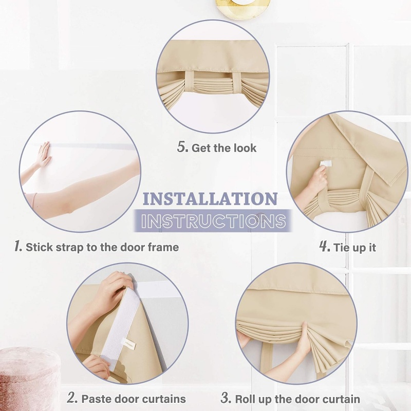 Door Curtains Blackout Self Stick Tie Up Shades Door Window Curtains Thermal Insulating Privacy Kitchen Living Room Curtains