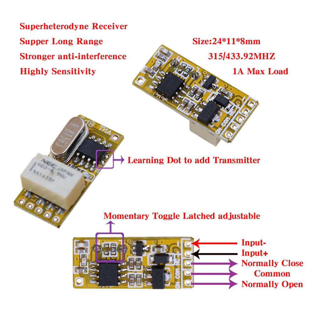 DC 3V-12V Mini Wireless Remote Control Light Switch System Remote Lamp Switch Micro Radio Relay Receiver Transmitter 315/433 Mhz