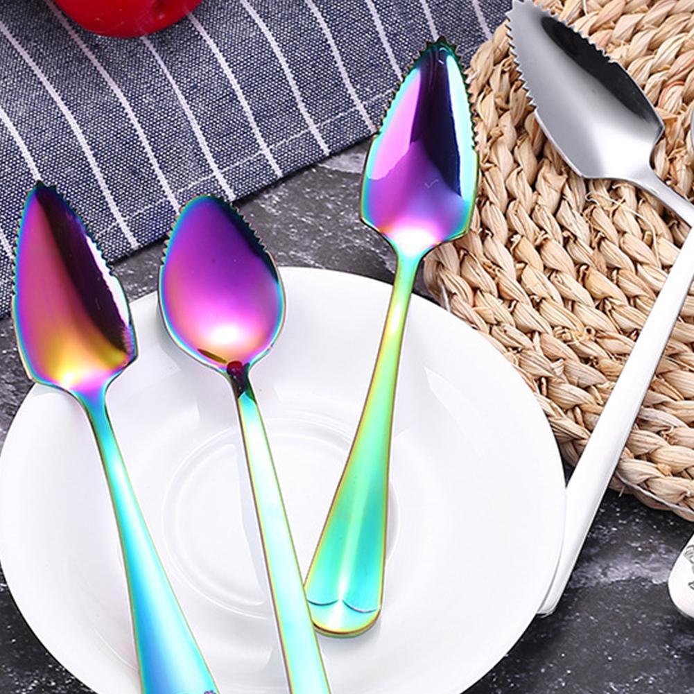 Cuillère grattoir à pamplemousse en acier, 1 pièce, dents de scie dentelées, manche multifonctionnel, préparation d'aliments pour bébés, Long bord H8H4