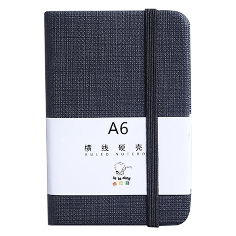 634A Hardcover Notebook A7/A6 Leather Notepad Pocket Journal Planner with Elastic Strap Wide Lined Paper for Adult Journaling: black