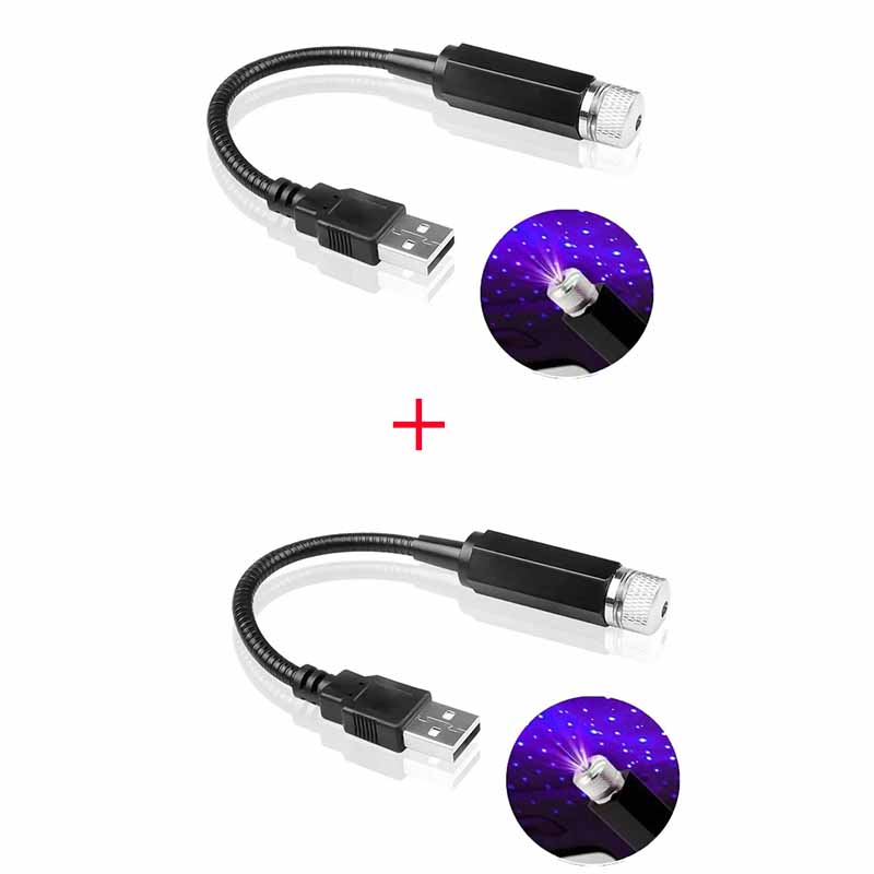2X Romantische LED Sterrenhemel Nachtlampje 5V USB Aangedreven Galaxy Star Projectorlamp voor Autodak Kamer Plafond Decor Plug en Play: Deep Blue