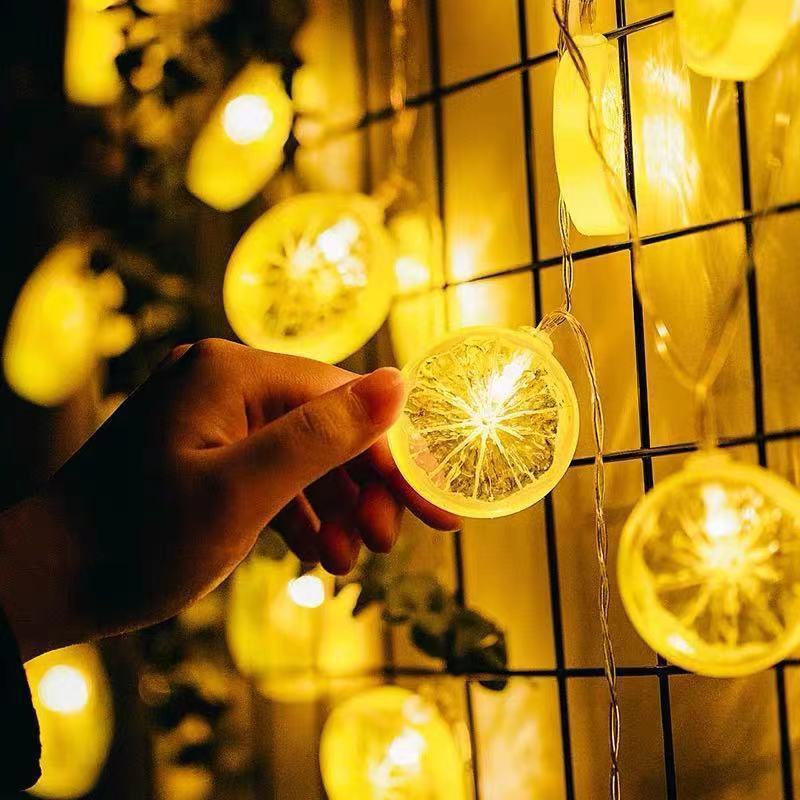 2023 Año USB Frutas Limón Luces de cadena LED Atmósfera interior Decoración navideña Luces de batería Impermeable 092: YELLOW / 0-5 W / 0,5 m