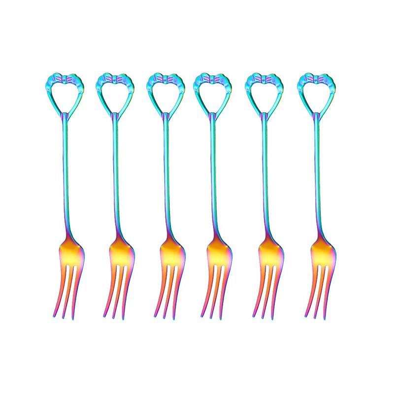 6pcs Shell Shape Spoon Fork Set Gold Stainless Steel Luxury Dinnerware Cake Afternoon Tea Dessert Tableware Silverware Kitchen: colorful fork