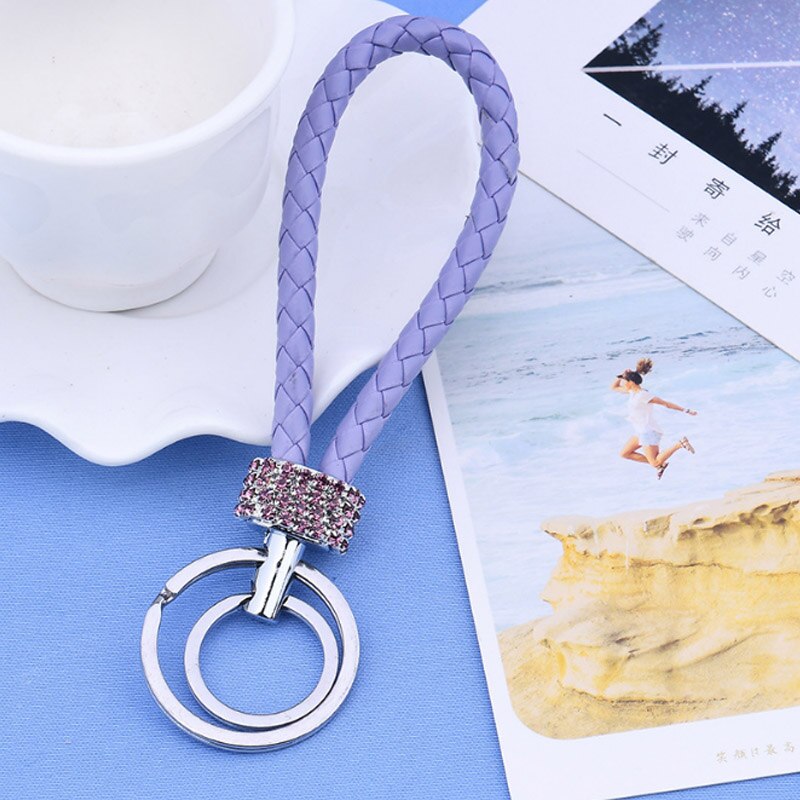 Double Loop Rhinestone Crystal Keychain Horseshoe Buckle Metal Car Key Pendant General Multicolor Hanging: Purple 1