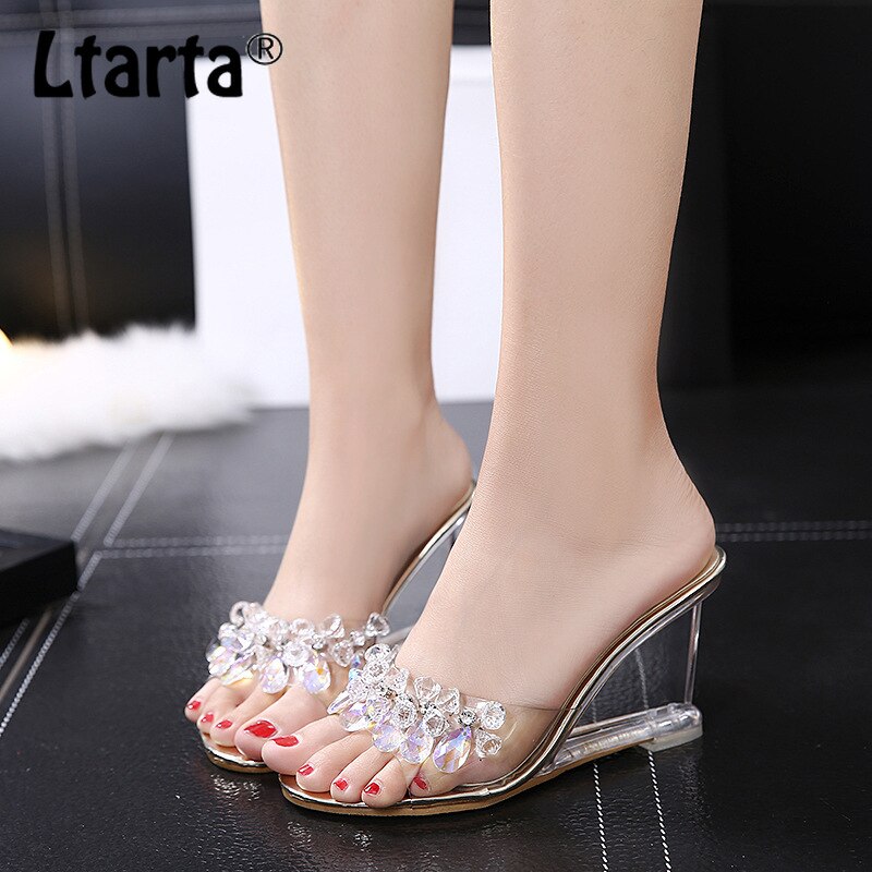 Ltarta Vrouwen Kristal Wig Sandalen Vrouwen Zomer Sexy Kristal Transparante Pompen Rhinestone Wedge Sandalen Lfd