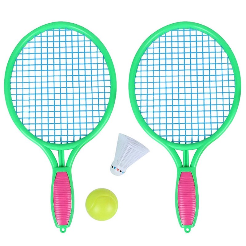 2 sæt strand tennisracket børns udendørs sports tennisracket med badmintonbold grøn & lyserød