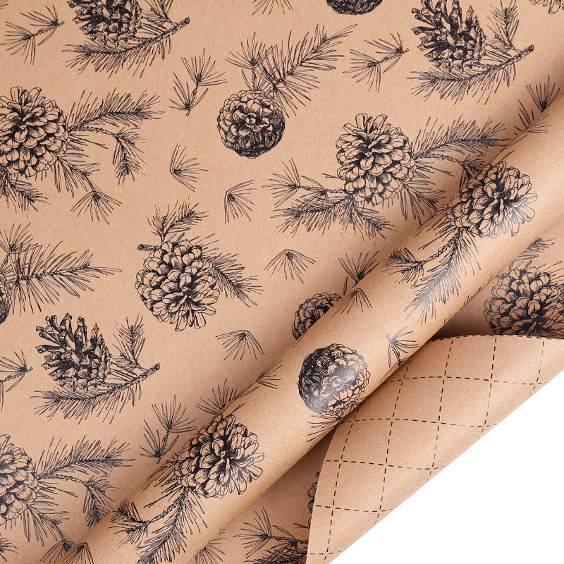 1 Roll Wrapping paper 17inch x 118inch wrap, Christmas Wrapping Paper, Kraft Paper - Black Pinecone Xmas kraft paper ﻿: light green