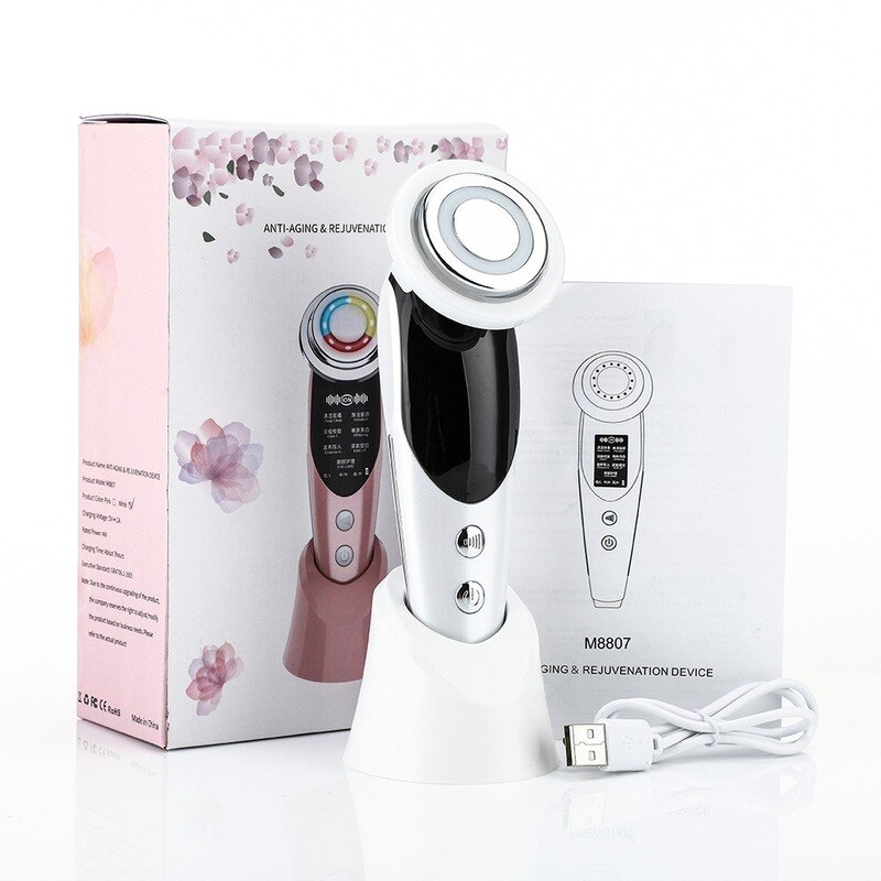 Rf &amp; Ems Lifting Beauty Led Gezicht Huid + 3 Kleuren Led Facial Neck Massager Photon Therapie Verwarming Rimpel Verwijderen