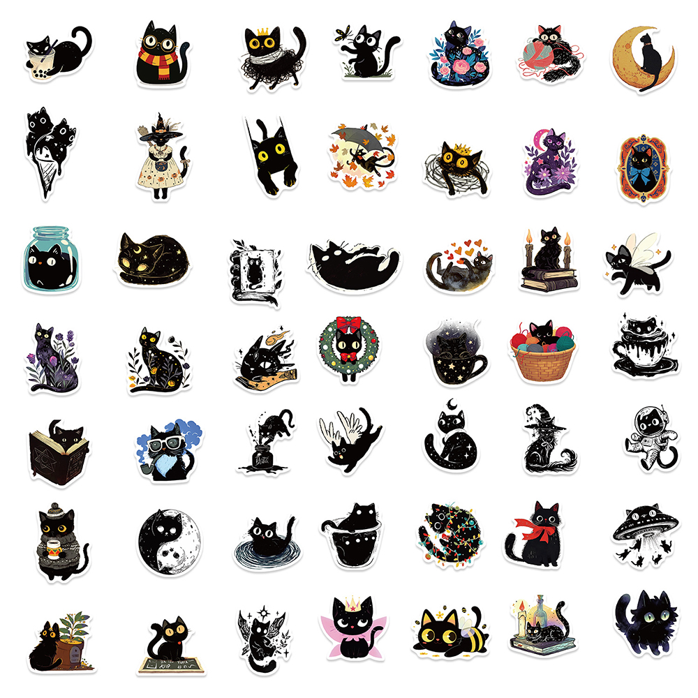 10/30/50 Stuks Schattige Kunst Zwarte Kat Cartoon Graffiti Stickers Esthetische Diy Gitaar Bagage Telefoon Koffer Leuke Sticker Voor Kid Cadeau