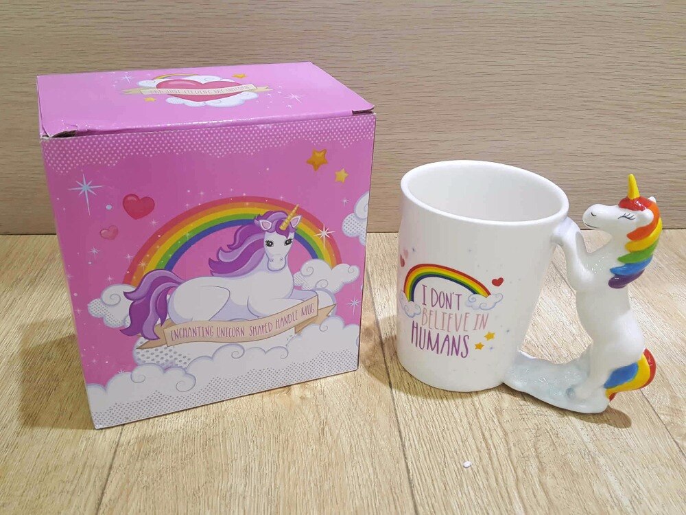 Sød enhjørning krus 3d keramiske kaffekop børn pige dreng enhjørning krus" jeg tror ikke på mennesker" xmas