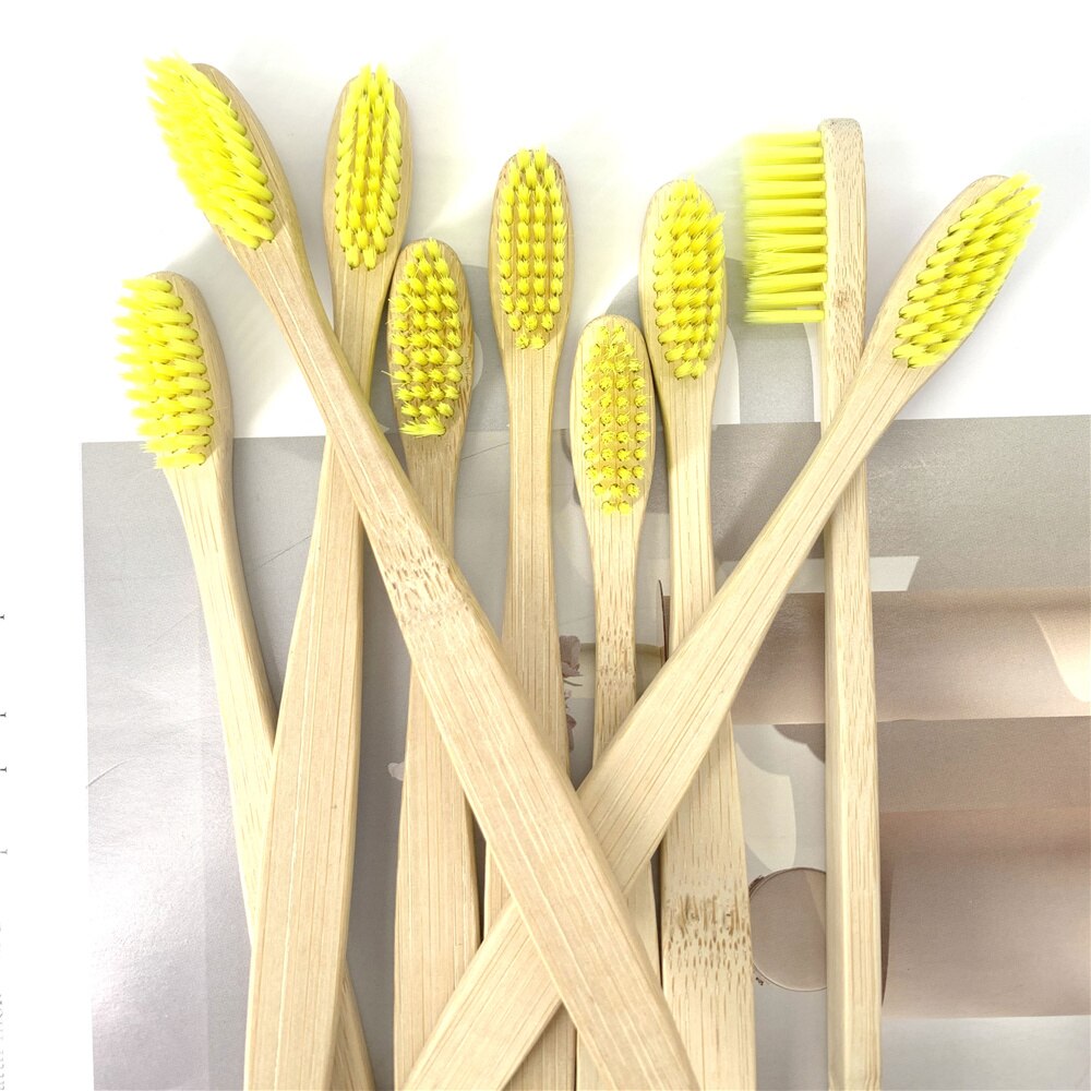 1/10Pcs Kleurrijke Tandenborstel Natuurlijke Bamboe Tandenborstel Set Zachte Haren Houtskool Tanden Eco Bamboe Tandenborstels Tandheelkundige Orale zorg: Yellow-10pc