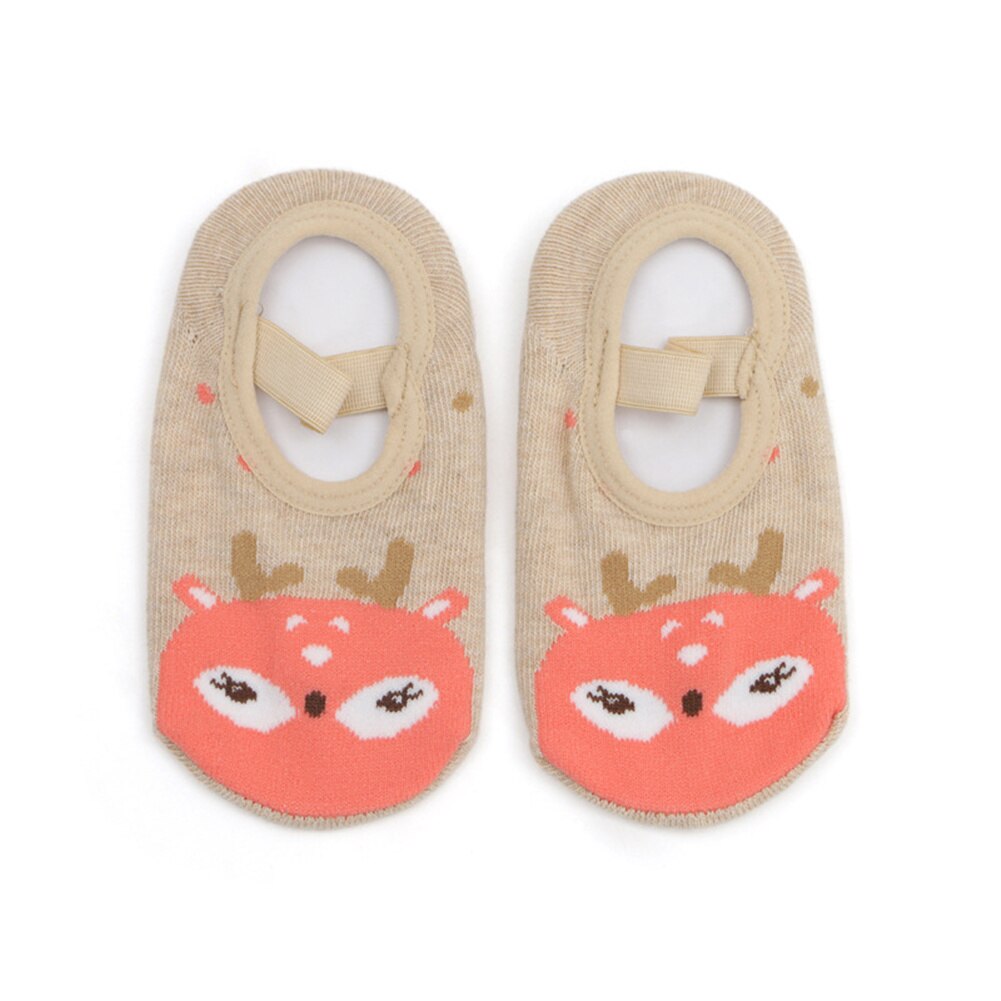 Chaussettes de sol tricotées pour enfants de 0 à 4 ans, nouvelles chaussettes chaudes en caoutchouc pour bébés, chaussures de dessin animé, antidérapantes: Deer / 3-5T