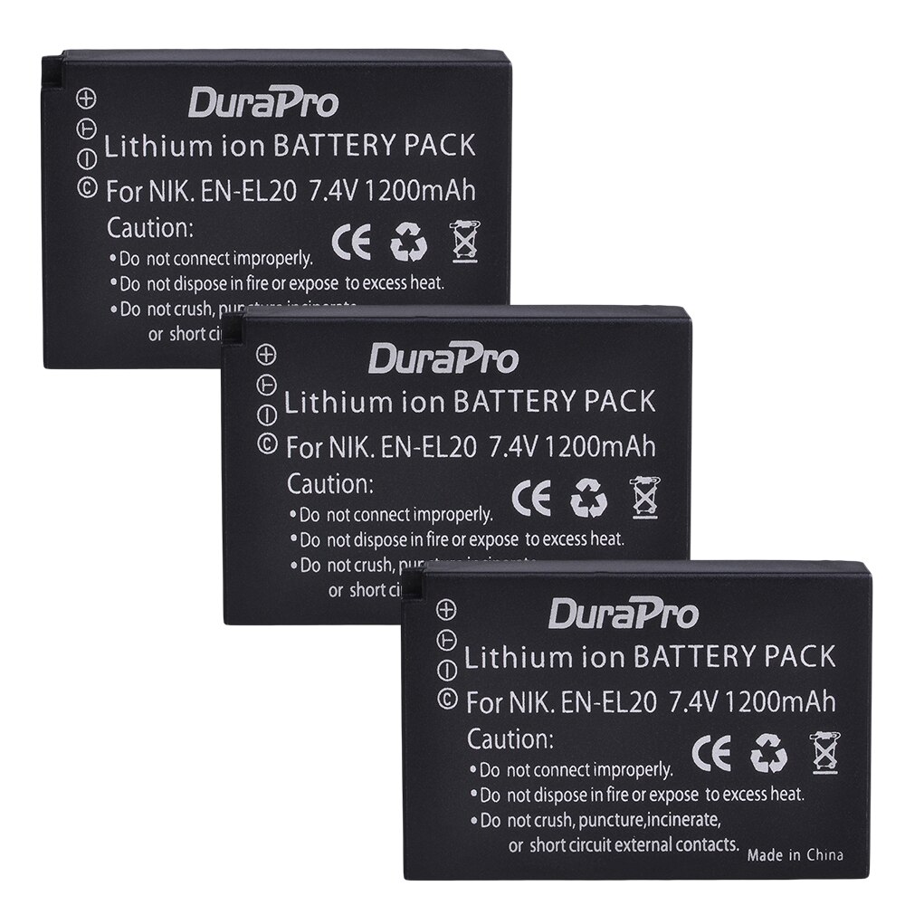 No -el20a en -el20 batteri + lcd dobbel lader for nikon en  el20 el20a coolpix  p1000, 1 j1, 1 j2, 1 j3, 1 s1, 1 v3,  a , a 1, aw1: 3x batterier