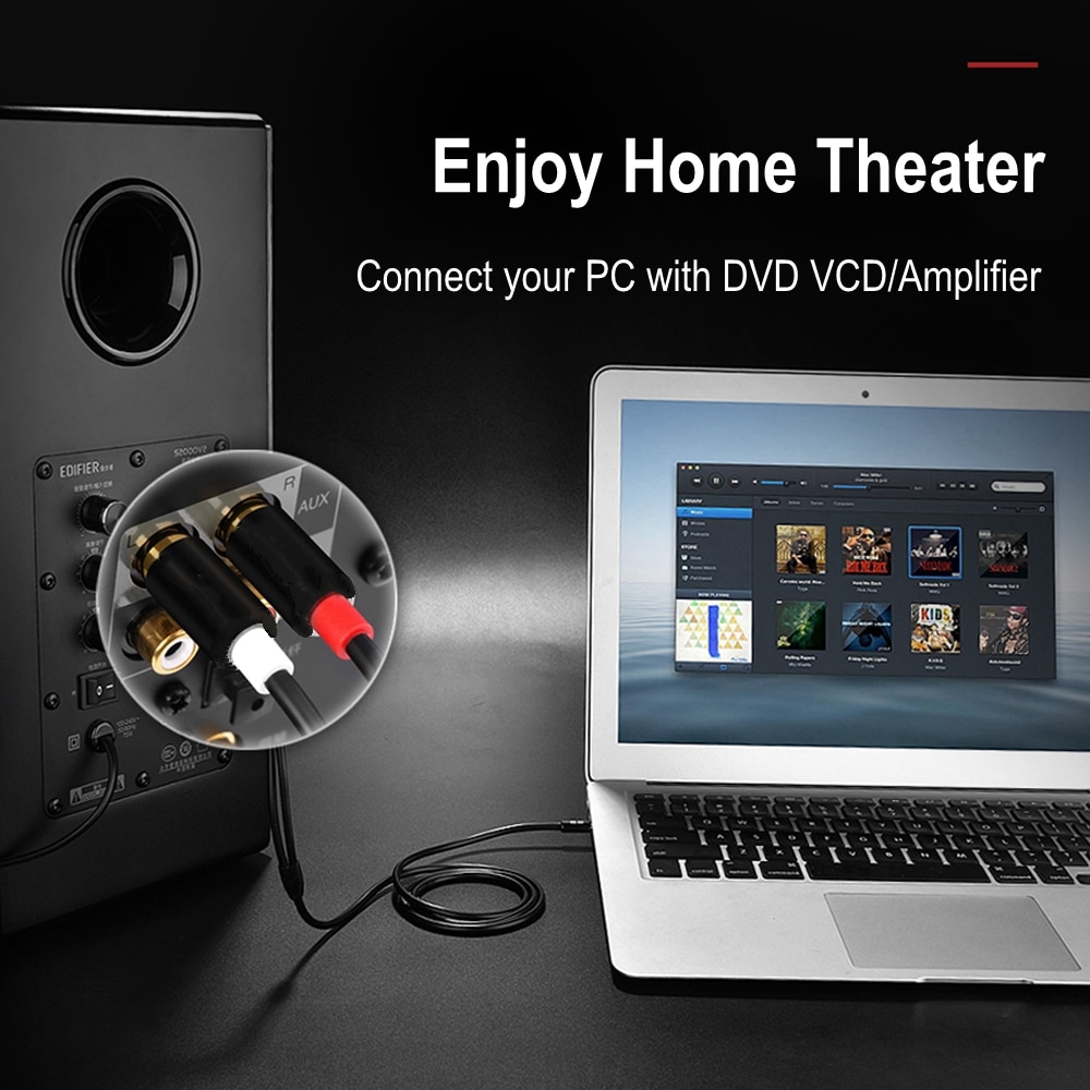 for Speakers DVD TV Double Dual 2 RCA Male Auxiliary Cable 1m/3.3ft Length 2 RCA to 3.5 Jack Audio Cable 3.5mm 2RCA AUX Cables