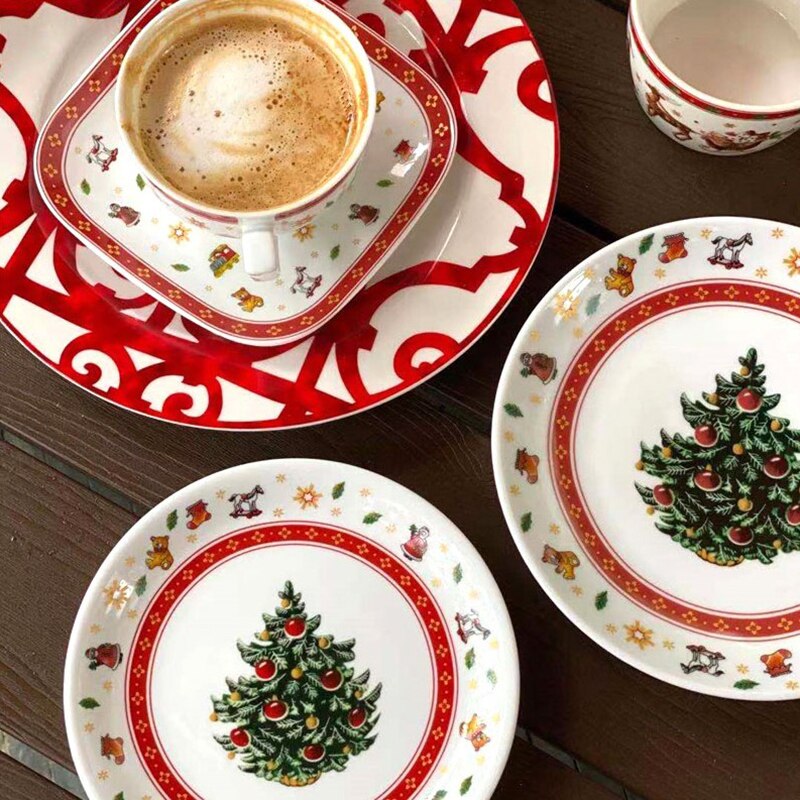 Christmas Salad Plate Festive Dinner Food Plates Ceramic Fruit Tray Christmas Home Decorations Christmas Tableware