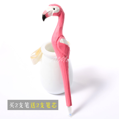 1Pc Coloffice Handmade Wood Carving Pets Animal Yellow Cat Ballpoint Pen Office Stationery School Writing Supplies: WHITE
