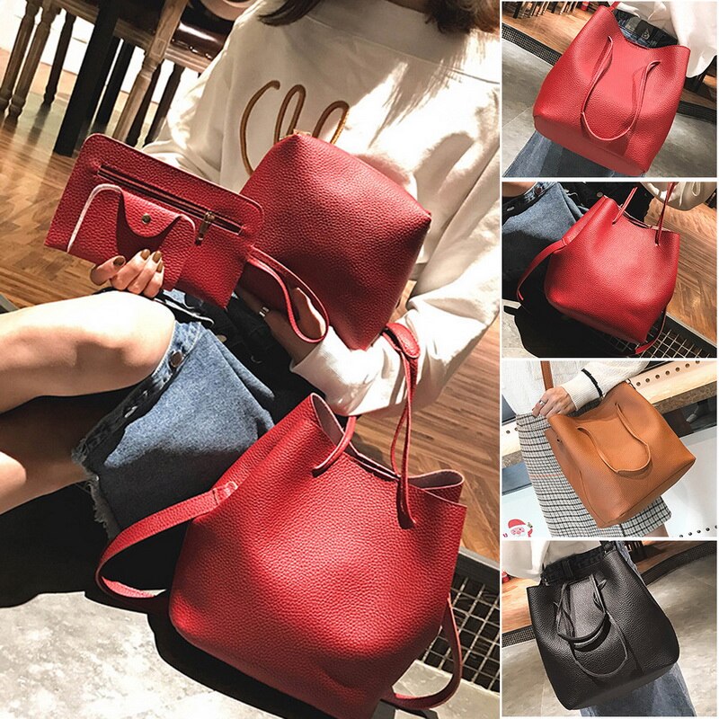 DIHOPE directe de 4 pièces ensemble femmes dame en cuir PU sac à main en Polyester sacs à bandoulière fourre-tout sac à main sacoche
