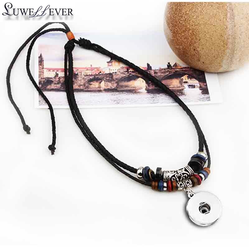 073 Böhmischen Nationalen Halskette Austauschbar 12mm 18mm Druckknopf Charme Seil Leder Halskette Für Frauen Männer