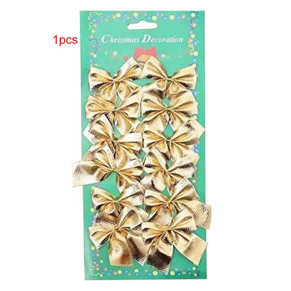 Grote 12 stuks/partij kerstboom goud zilver rood kleuren kerst huis feest decoratie jaar strik kerst strikken: Goud