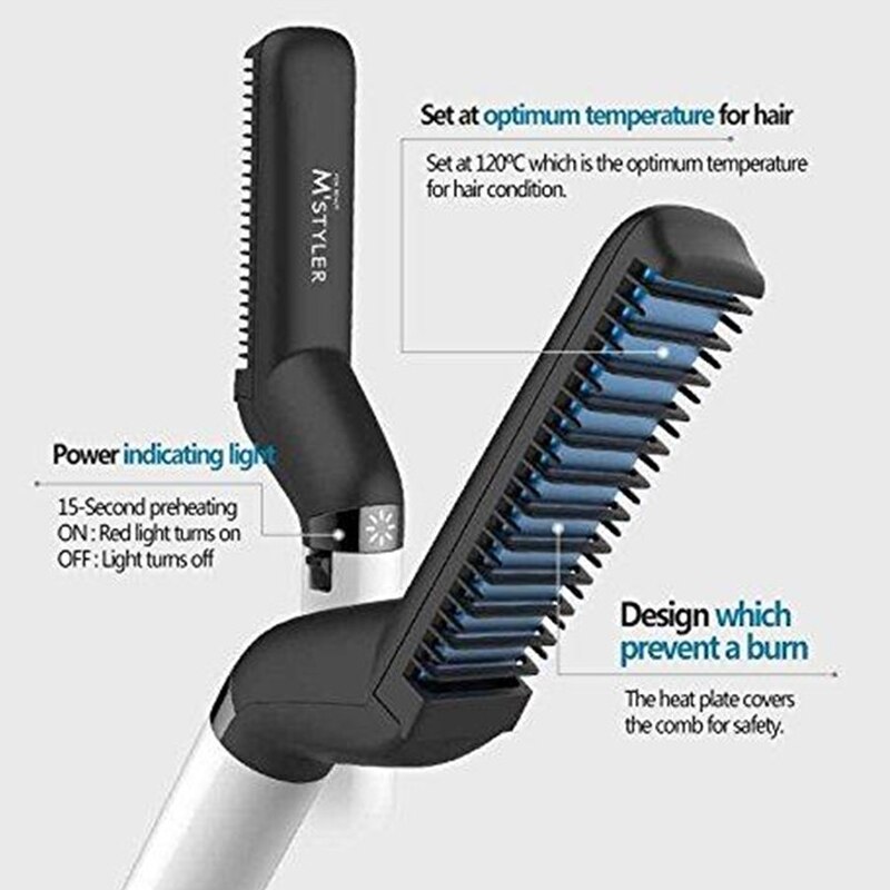 Quick Beard Straightener Comb Multifunctional Hair Curler Straightening Permed Clip Comb Styler Electric Hair Tool for Men