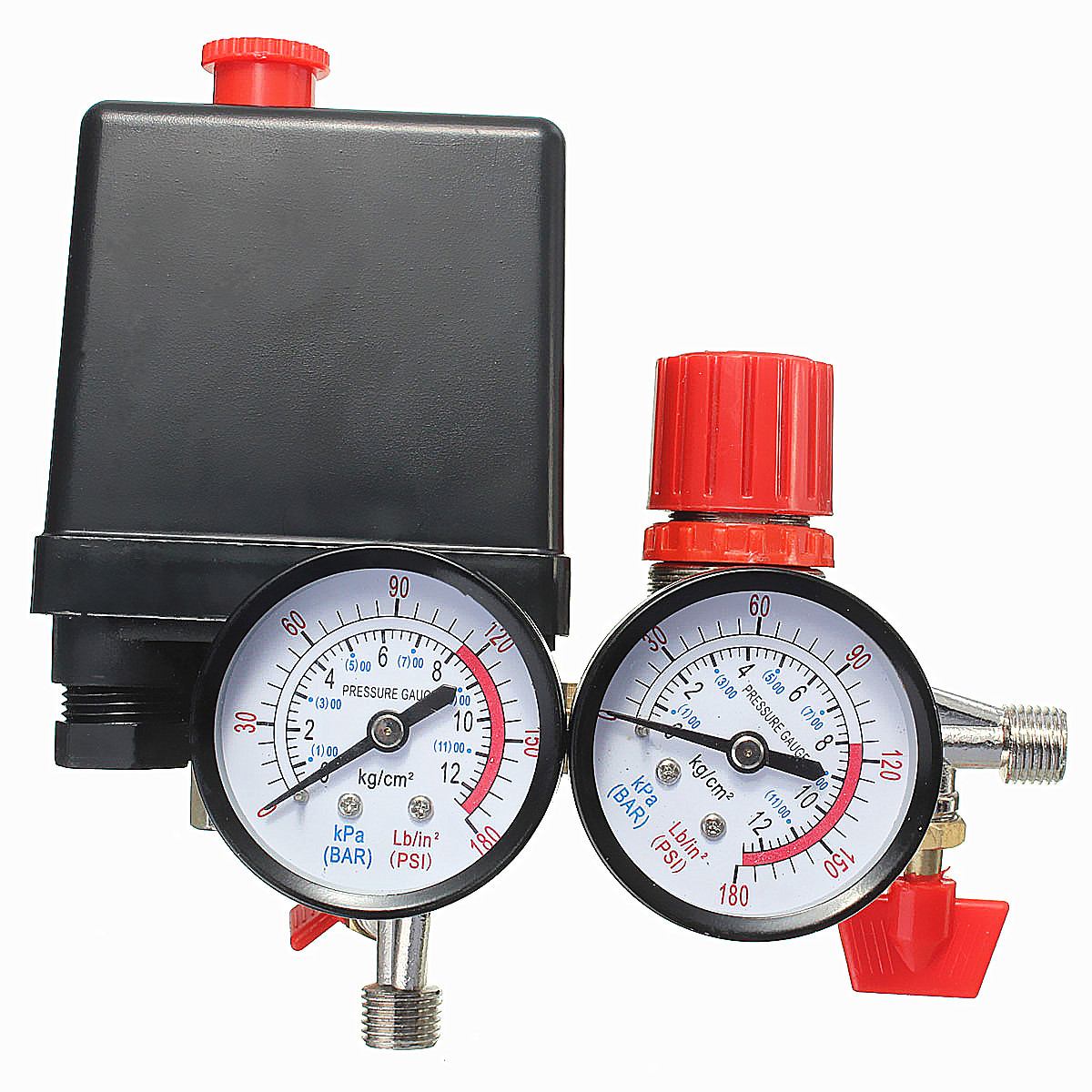 240V AC Regulator Heavy Duty Air Compressor Pump Pressure Control Switch 4 Port Air Pump Control Valve180PSI with Gauge