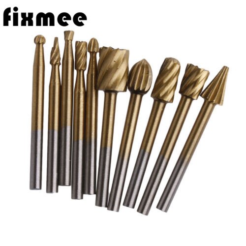 10pcs Titanium Dremel Routing Wood Rotary Milling Rotary File Cutter Woodworking Carving Carved Knife Cutter Tools