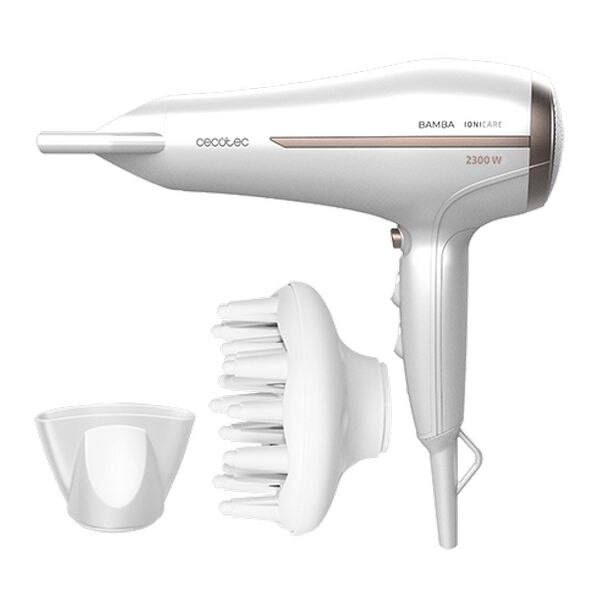 Cecotec Secador De Pelo DC Bamba Ionicare 5200 Aura Negro 2300w Difusor Universal para Secador Profesionales Rizador De Cabello Hair Dryer con Ion Real Gran Caudal de Aire 2 Velocidades Y 3 Temperaturas 1,8m de Cable