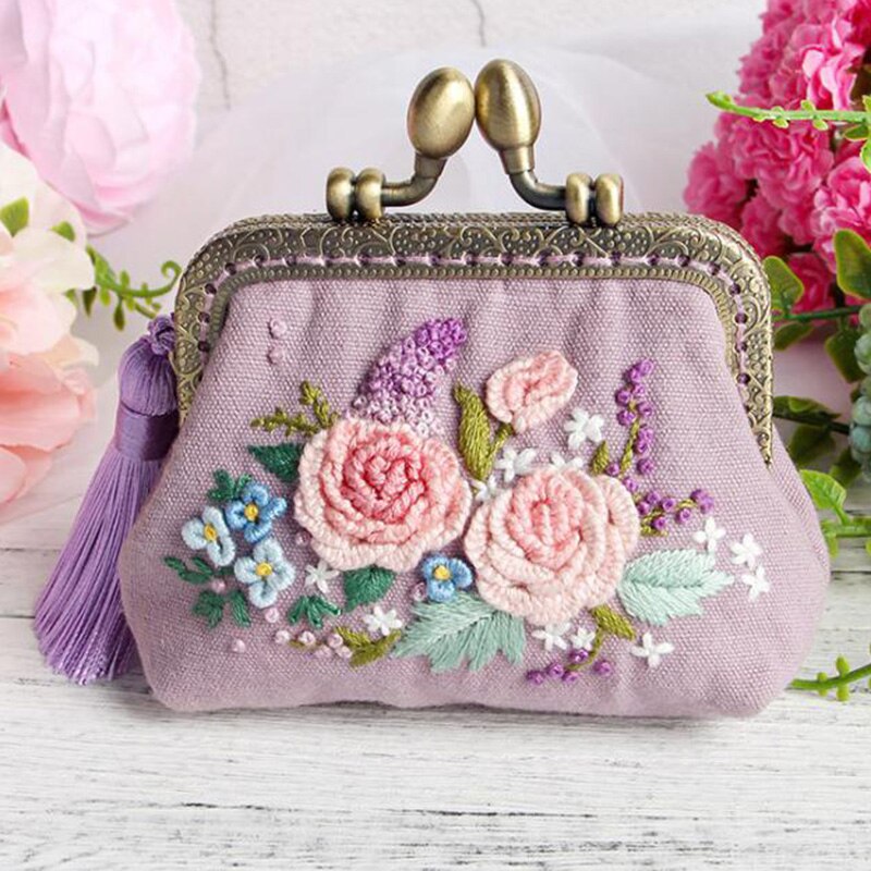 Billetera con bordado de flores de cinta para principiantes, Kits de costura, Serie de punto de cruz, manualidades, Kit de materiales de monedero DIY: 2