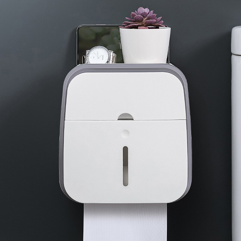 Oneup vægmonteret toiletpapirholder hylde hjem vandtæt toiletpapir bakke rulle dispenser opbevaringsboks badeværelse tilbehør: Grå