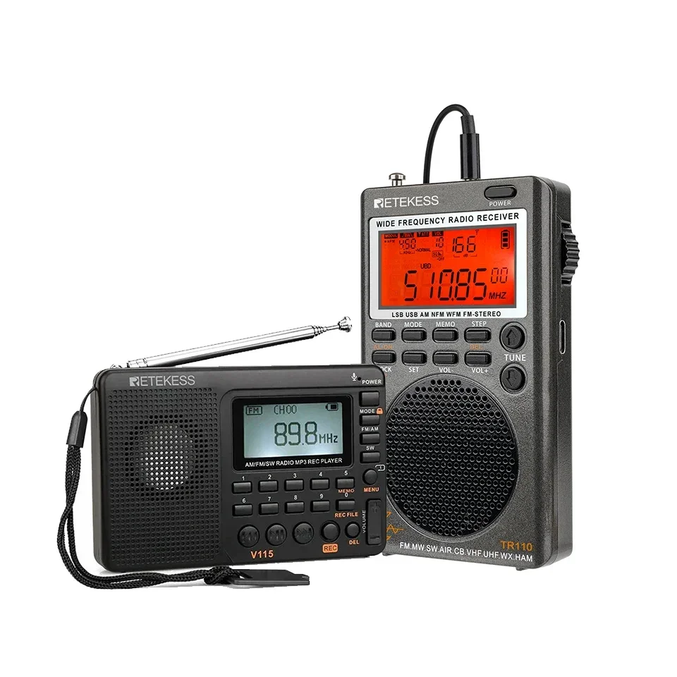 Top! Retekess TR110 Radio FM Receiver Portable Shortwave Radios AM FM All Waves Band CB AIR Band Ham Radio SW MW LSB VHF UHF: green