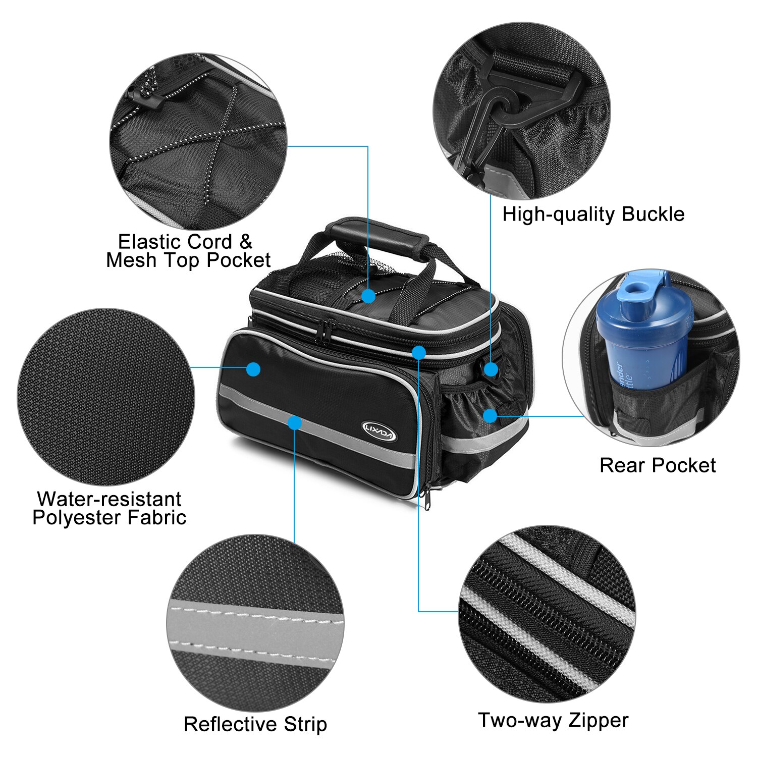 Lixada waterdichte fietstas fietstas achterzitje fietstas fietstas fietstas schoudertas met regenhoes