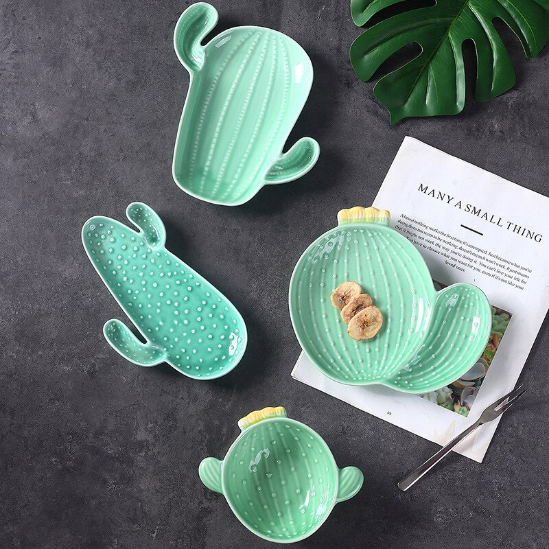 Vajilla de cerámica creativa de estilo nórdico para el hogar, plato bonito de Cactus y planta, tazón para desayuno, vajilla para aperitivos, plato para ensalada y fruta