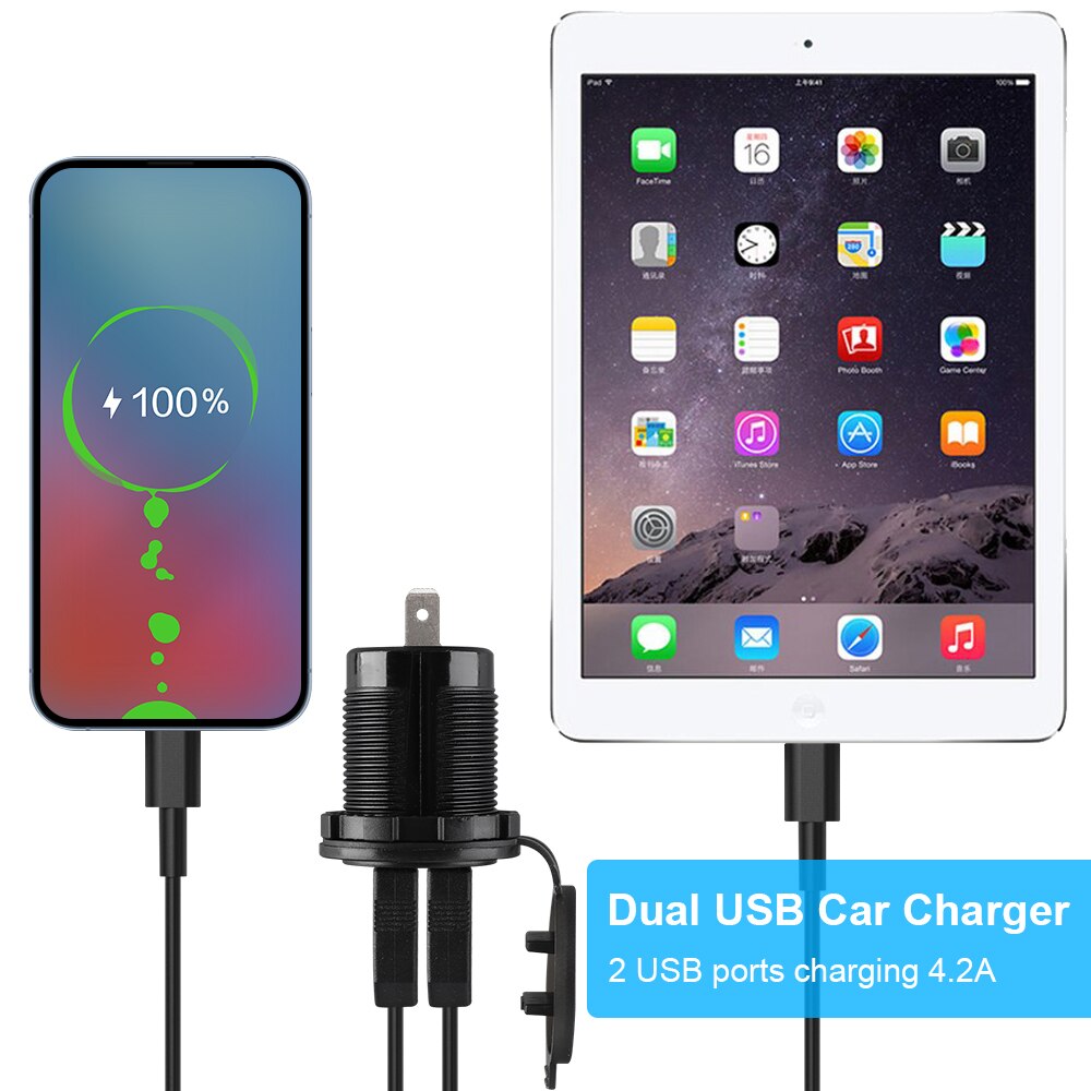 Extracteur allume-cigare de voiture 4,2a, chargeur de voiture, double prise USB, prise d'alimentation 12V 24V, LED, voltmètre, Moto, adaptateur de séparation automatique