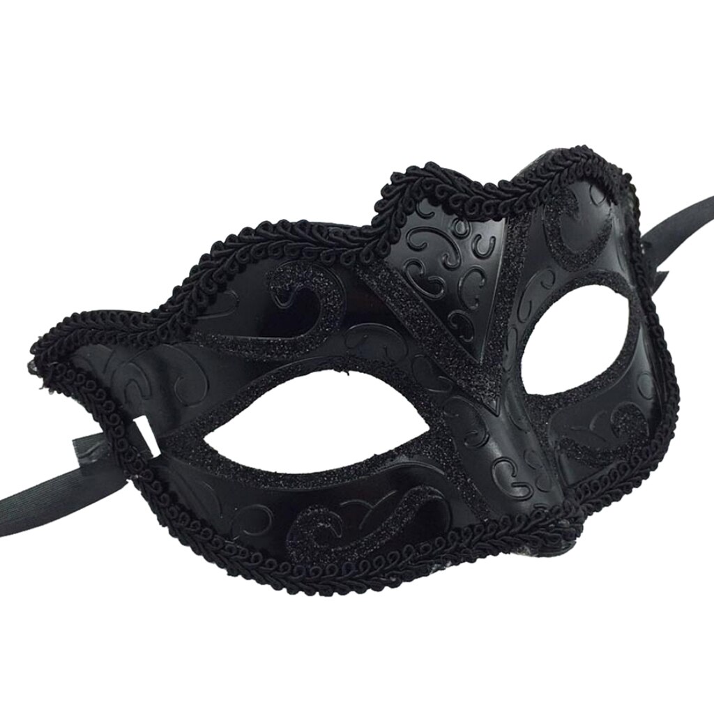 Máscara Veneciana Negra Para Fiestas Y Halloween - Plástico, Ajustable, Estilo Retro Elegante