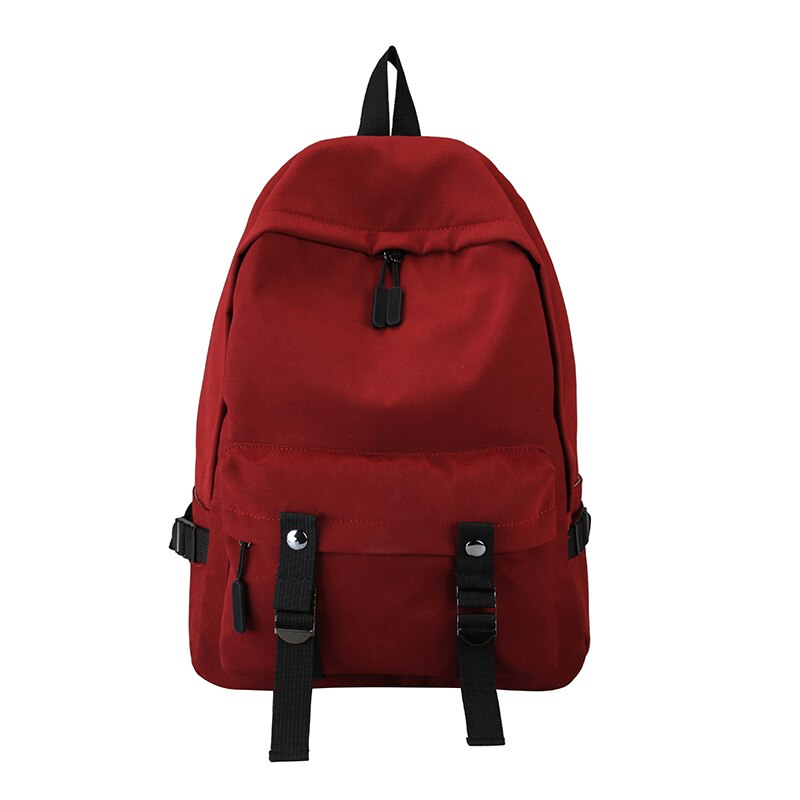 Hocodo Canvas Women's Rugzak Effen Kleur Riem Buckl Mode Vrije Tijd Rugzak Schooltas Voor Tiener Student Boekentas Mochila: Red