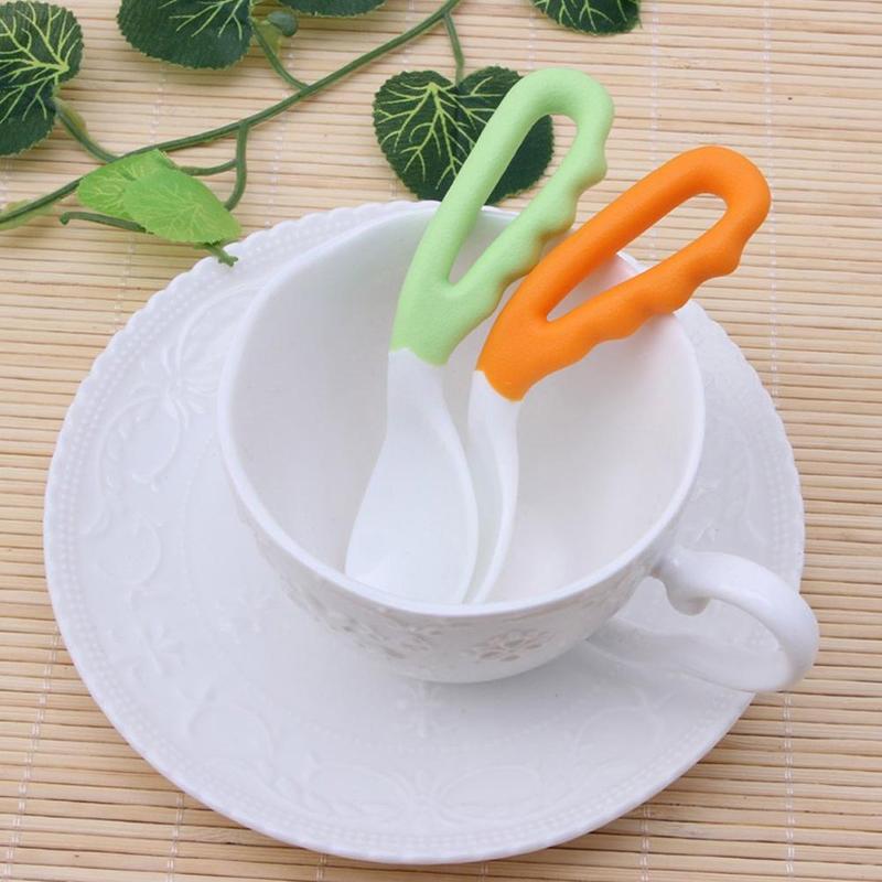 Child Feeding Spoon Curved Two-color Soup Newborn Tableware Baby Training Spoon Double Pack 71840