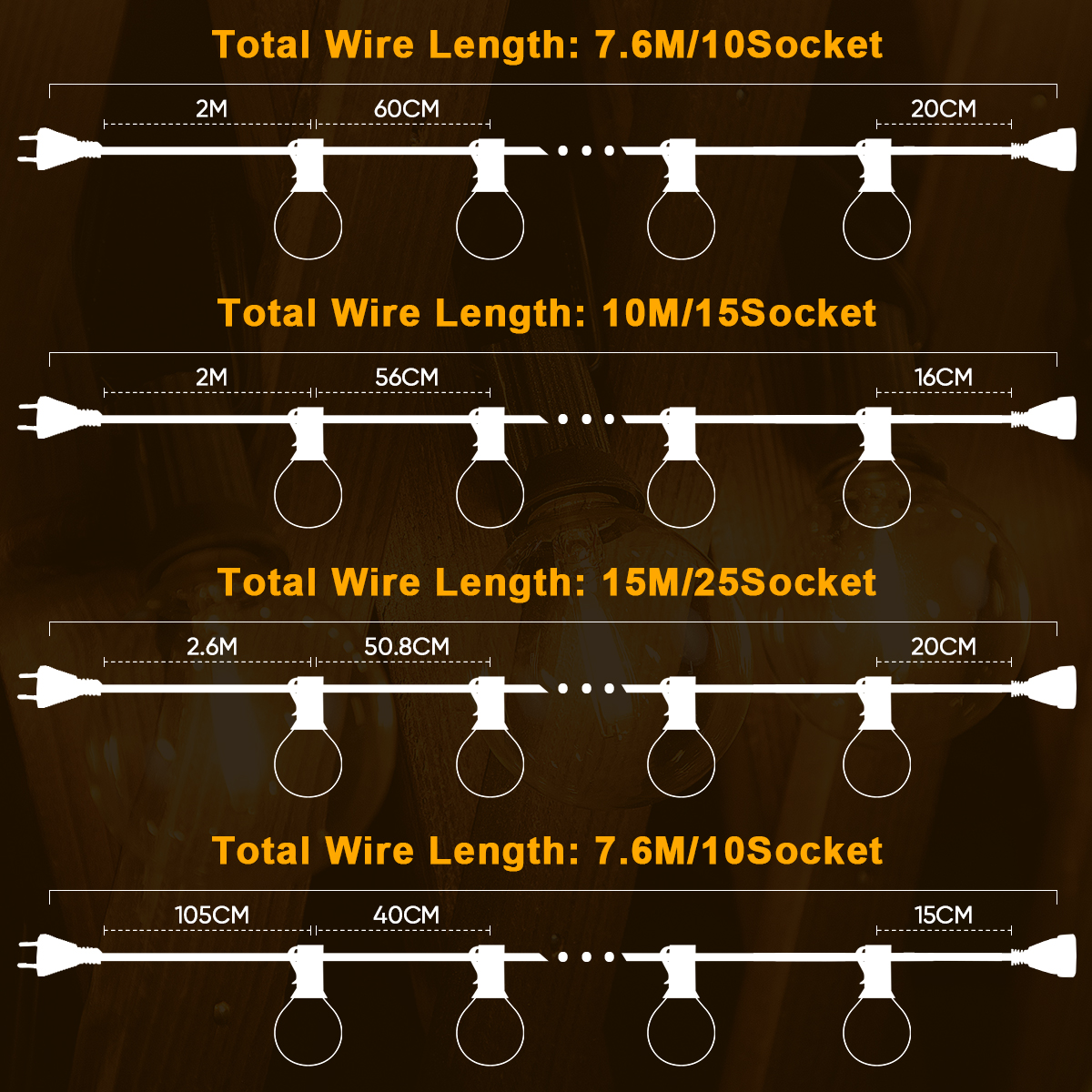 Amber T22 1W String Lights Led 220V 110V Garland Street Light Bulb E12 Waterproof Connectable Outdoor Garden Wedding Decoration