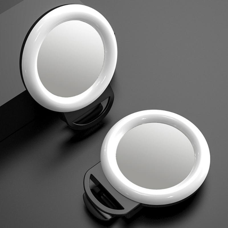 USB Charge LED Selfie anneau lumière éclairage supplémentaire nuit obscurité Selfie amélioration remplissage lumière clignote acessórios do celulaire: black