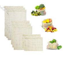 Bolsas de malla de algodón para verduras, bolsa de almacenamiento de malla de algodón reutilizable, para la compra de frutas y cocina, con cordón