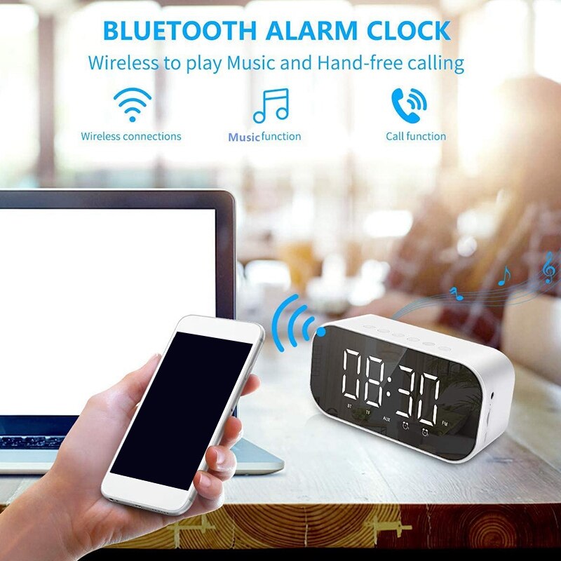 Fashiondigital väckarklocka med bluetooth -högtalare, radioväckarklocka dubbel väckarklocka med snooze, fm -radio (vit)