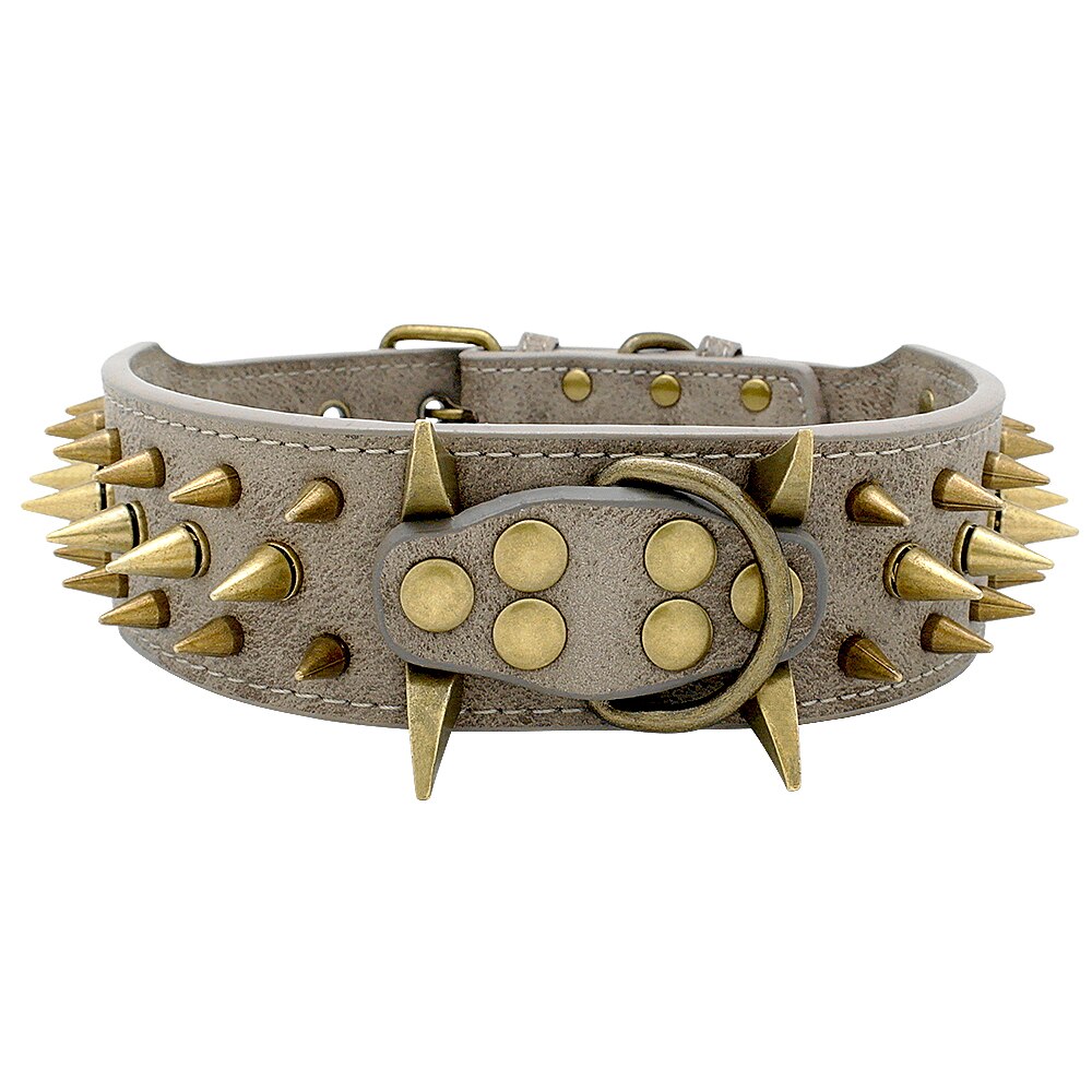 2 "larghezza a spillo Borchiata Collare di canna per medio larga Cani pitbull Pastore Tedesco dell'UNITÀ di elaborazione Collari di Cuoio Da Compagnia fresco & di modo: grigio / M