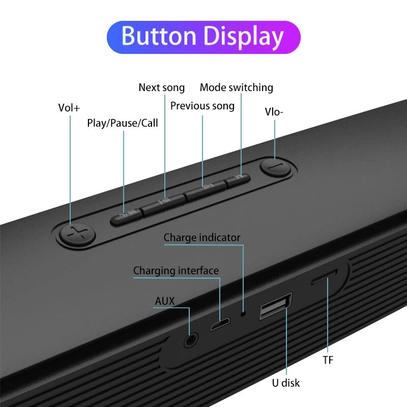 Home Theater Soundbar Voor Tv Computer Fun Schakelaar Draadloze Bluetooth Speaker Surround Stereo Subwoofer Sound Box Aux Tf Boombox
