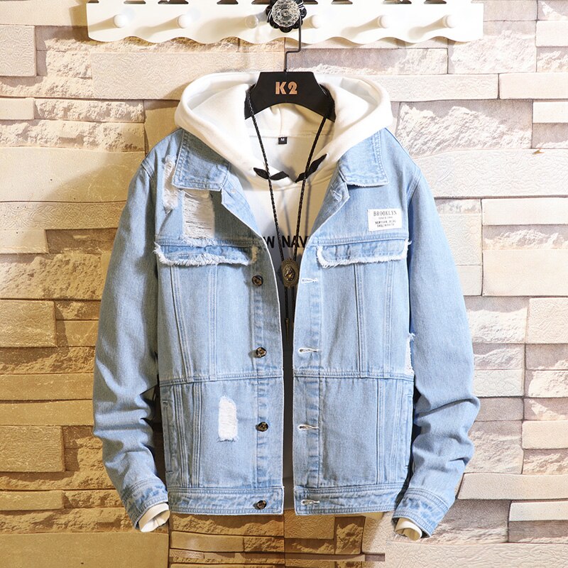 Men's clothing man coats Jeans Casual loose Ripped Holes Vintage Bomber Denim Jacket