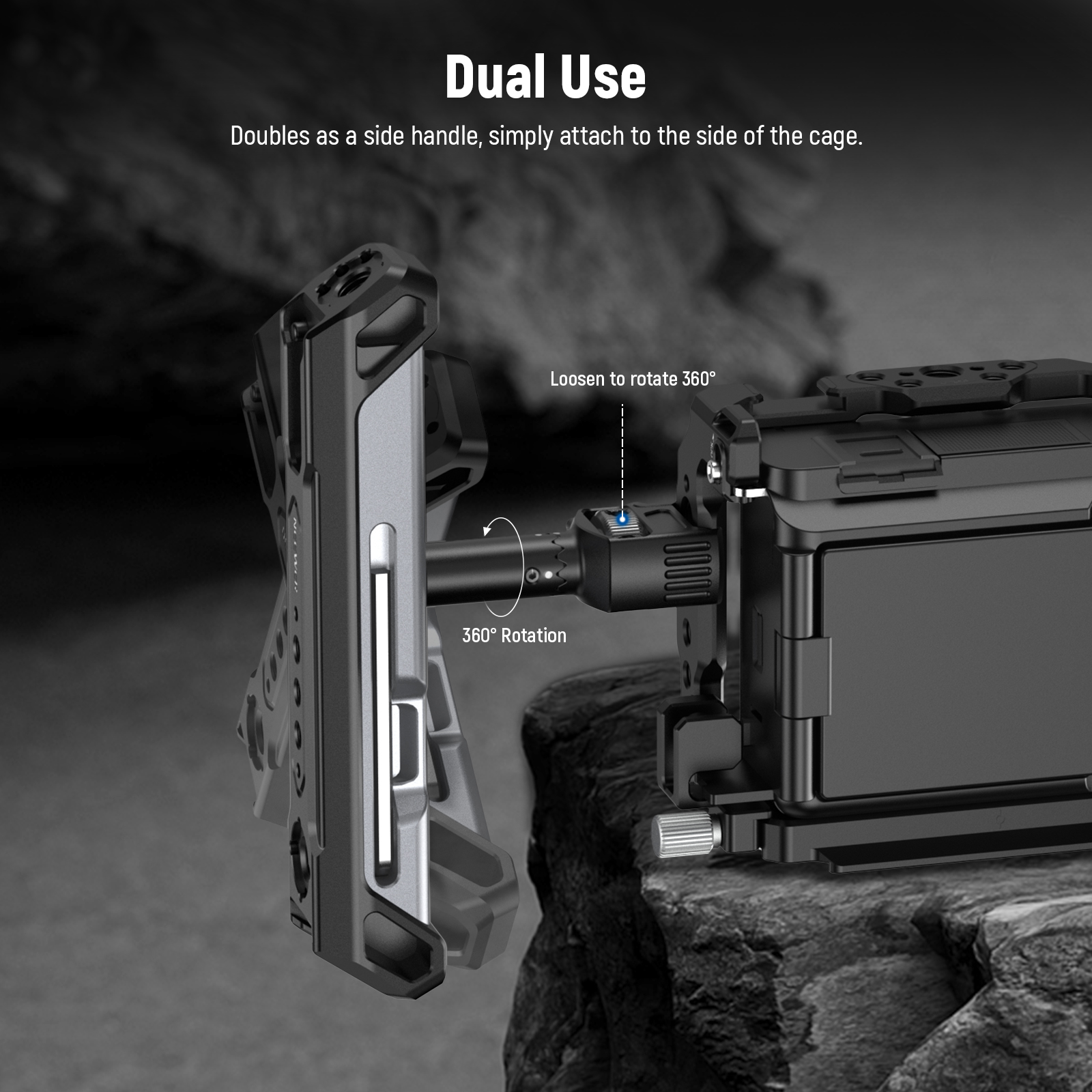 NEEWER 2 In 1 Top Handle/Side Handle Camera Cage Video Rig Handle with 360° Rotatable NATO Rail Clamp, 1/4" Threads