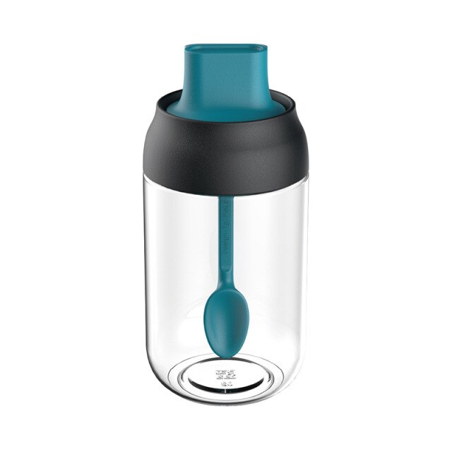 Kitchen Glass Spice Jars With Lid Herbs Soy Sauce Oil Bottle With Label Paper Salt And Pepper Shakers Set Seasoning Organizer: Blue-spoon