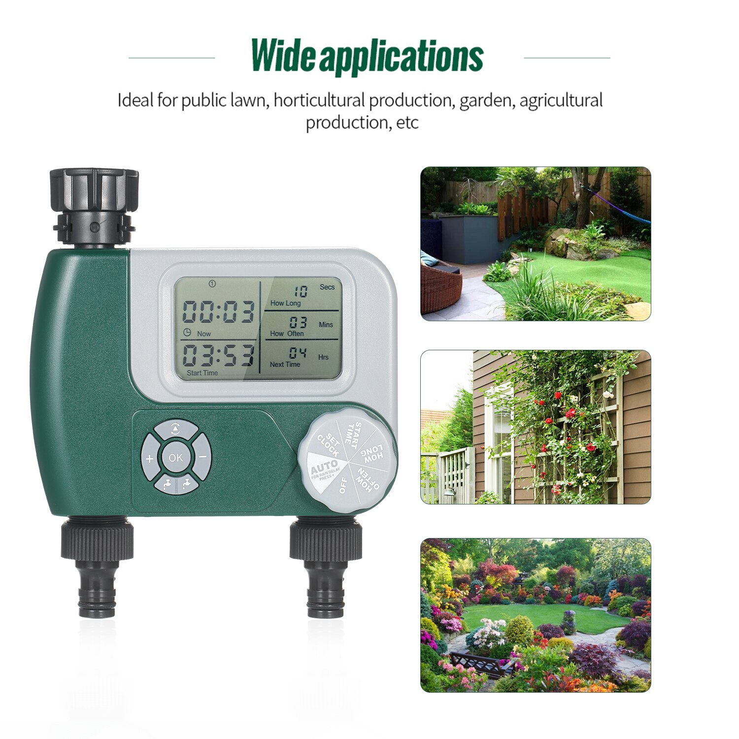 Programmable Digital Hose Faucet Timer Automatic Watering Sprinkler System Irrigation Controller with 2 Outlet for Garden Plants