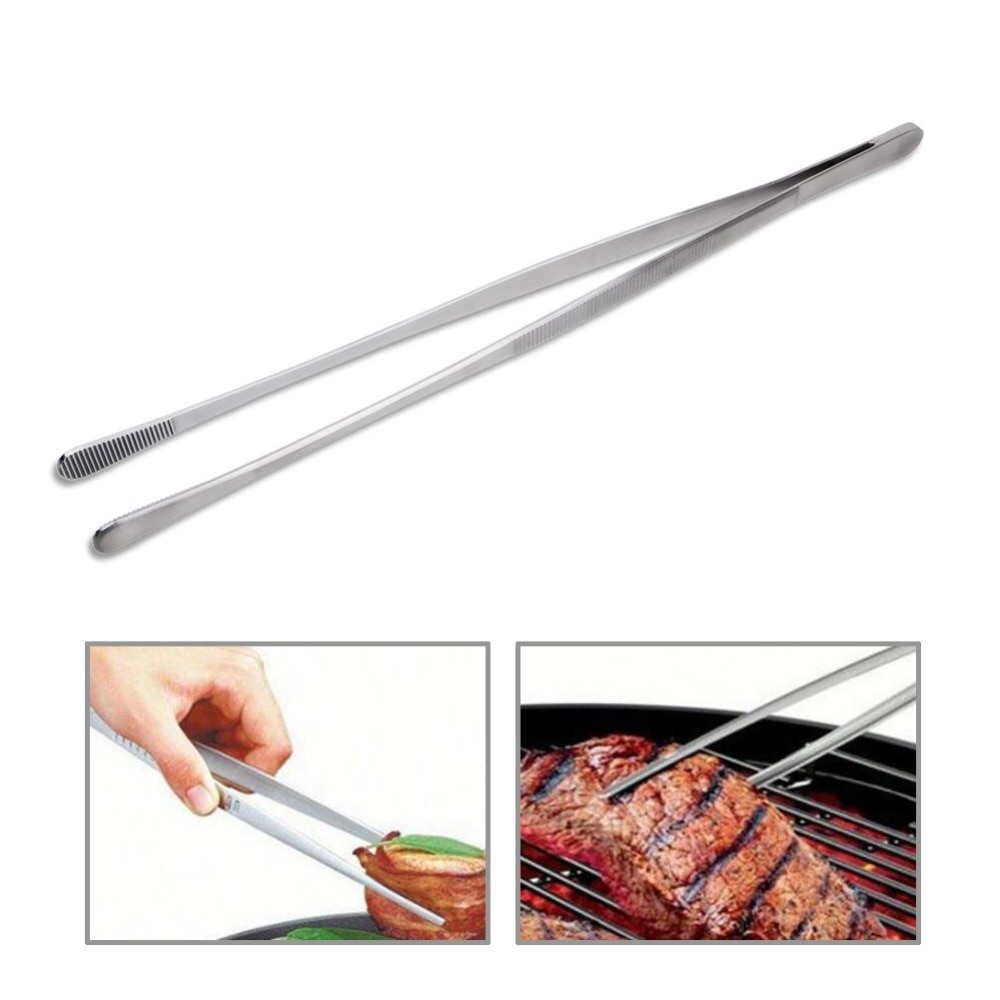 Pinzas Extra largas de acero inoxidable de 12 pulgadas pinzas para comida pinzas para carne barbacoa pinzas para carne con puntas dentadas de precisión