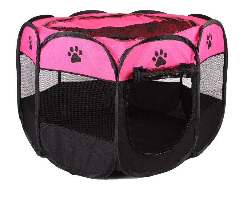 Hond Kinderbox Tent Krat Kamer Opvouwbare Puppy Oefening Kat Kooi Waterdichte Outdoor Twee Deur Mesh Schaduw Cover Nest Kennel: rose red / M 91x91x58cm