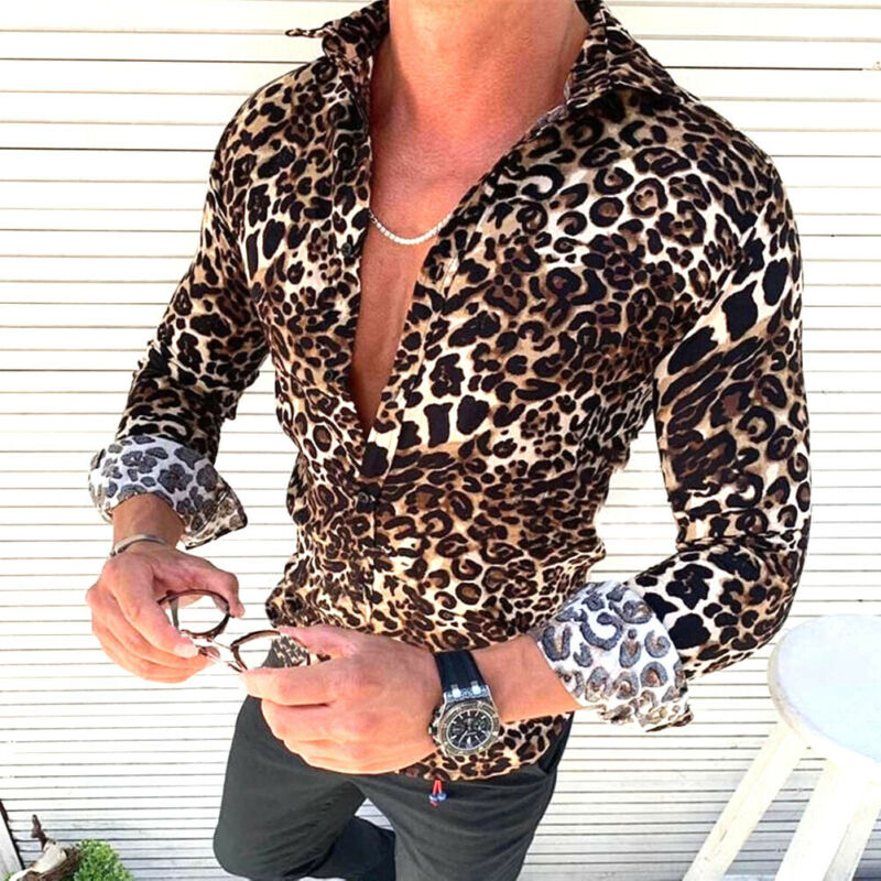 Herre rutete leopard-trykte skjorter uformelle bomull lin skjorte herre topper knapp ned klassisk tees skjorte